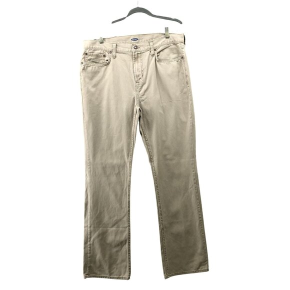 Old Navy Boot Cut Chino Pants Mens 36x34 (36x33) Khaki Beige Cotton 5 Pocket - Picture 1 of 9